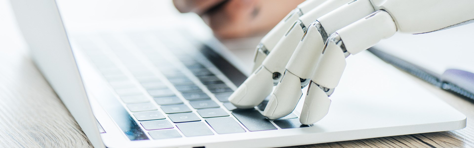 Robot And Human On Keyboard